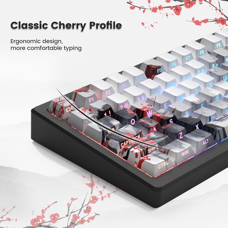 COSTOM Womier PBT Keycaps Set 130 Keys, Custom White Japanese Keyboard Doubleshot Dye Sub Side Print Shine Through Keycaps 60 65 75 100 Percent, Cherry Profile (Plum Blossom) - Image 4